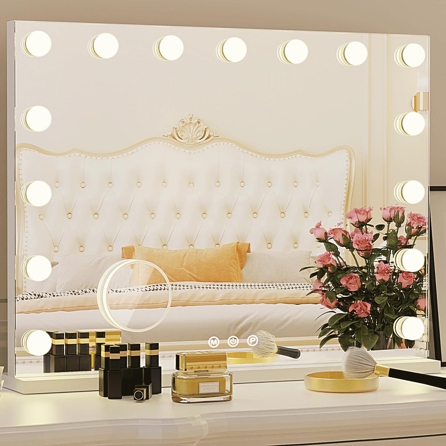 ZazaFi Hollywood Vanity Mirror with Lights, 15 Light Bulbs，3 Color Lights，Make Up Lighted Mirror, Aluminum Metal Frame,USB Charging Port（23" x 18"）