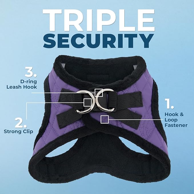Best Pet Supplies - All Weather Mesh/Plush, Reflective, No Pull Harness for Small, Medium Dogs, Cats - Secure with Hook & Loop Fastener, Buckle, Double D-Rings - Purple Faux Leather, L
