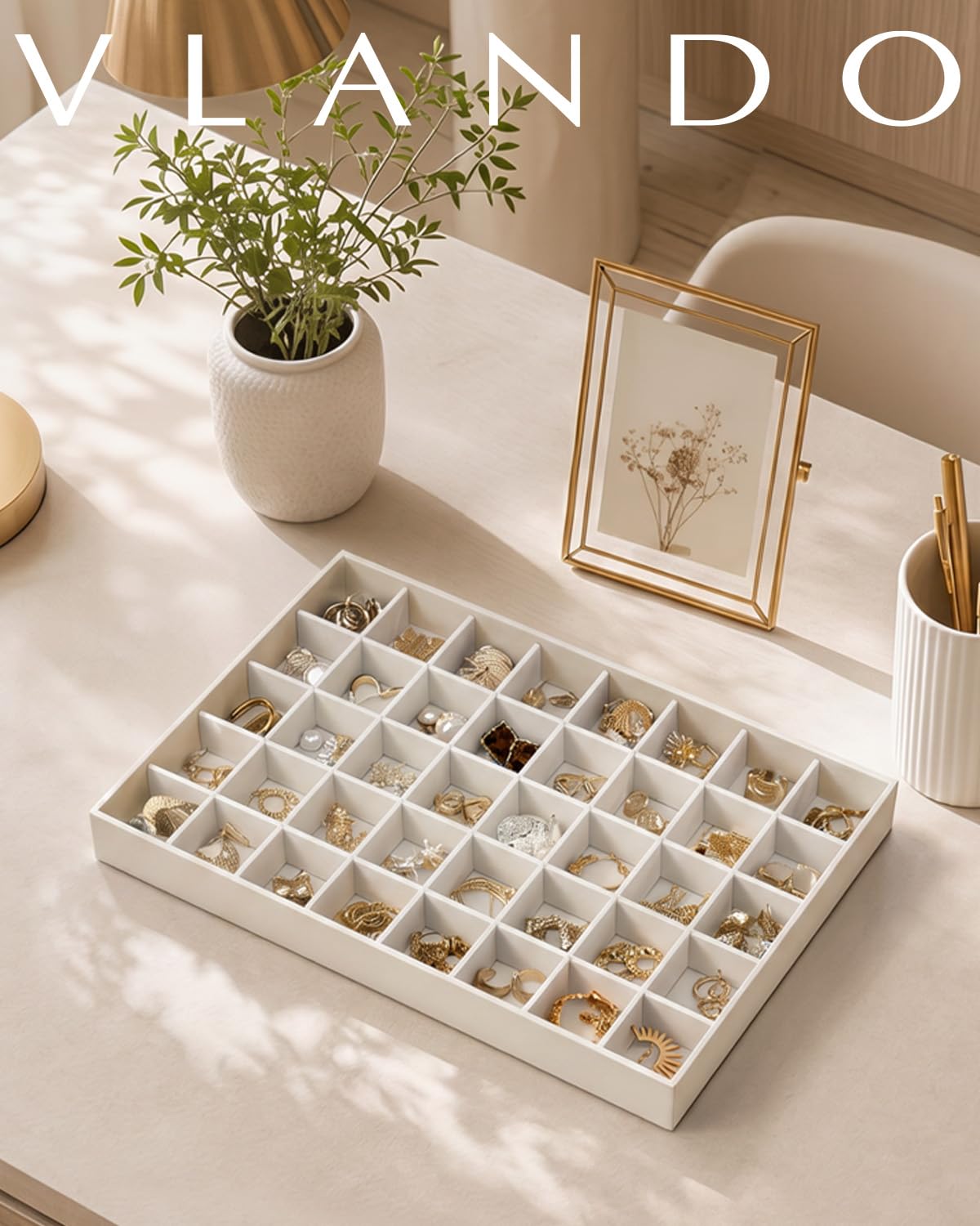 VLANDO Stackable Jewelry Tray, 40-Grid, Soft Velvet, Removable Dividers