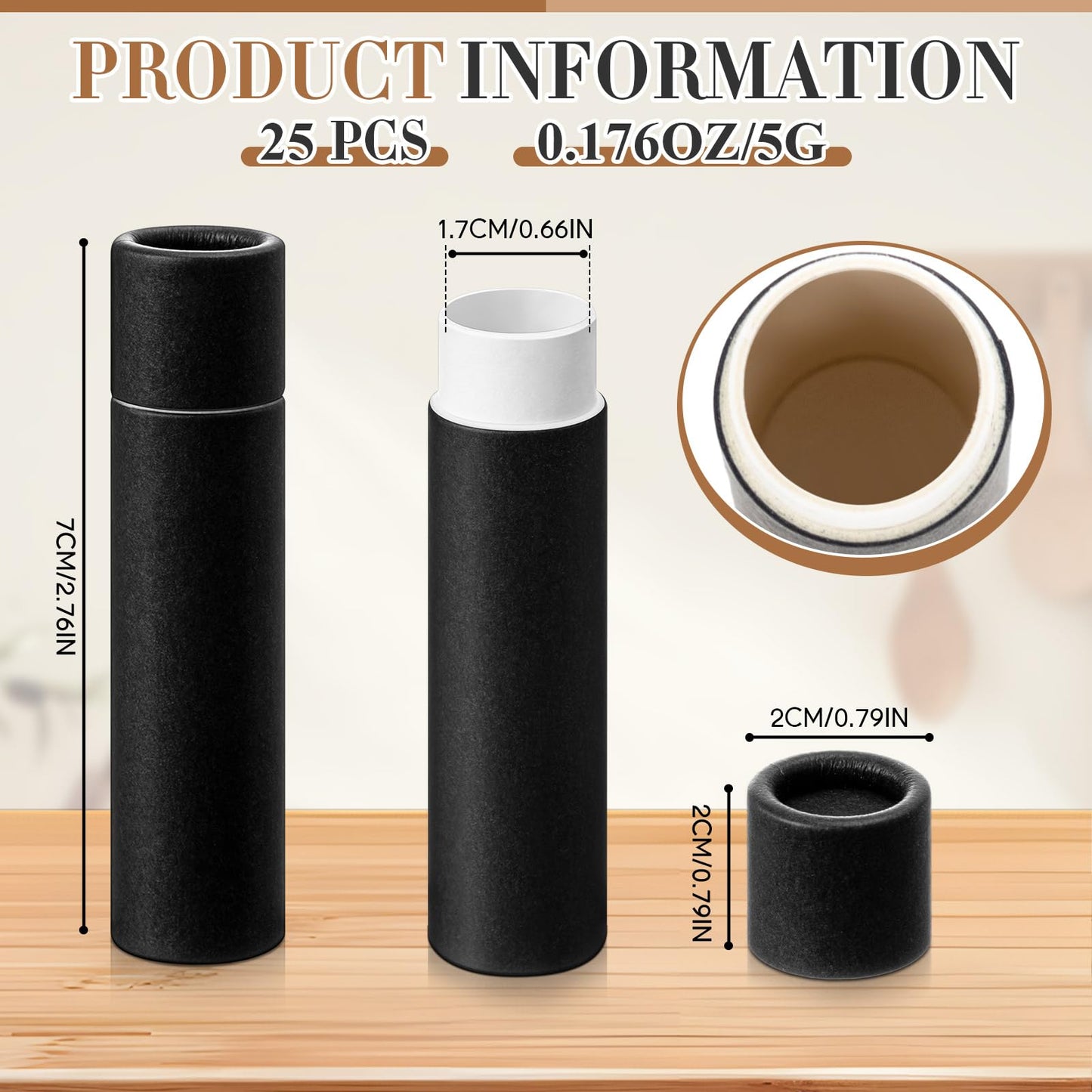 Fuyoooo 25 Pcs 5g Paperboard Lip Balm Tubes Empty Cardboard Lipstick Tubes Deodorant Sticks Empty Refillable Gloss Perfume Container for DIY for Lipstick Deodorant Solid Perfume (Black)