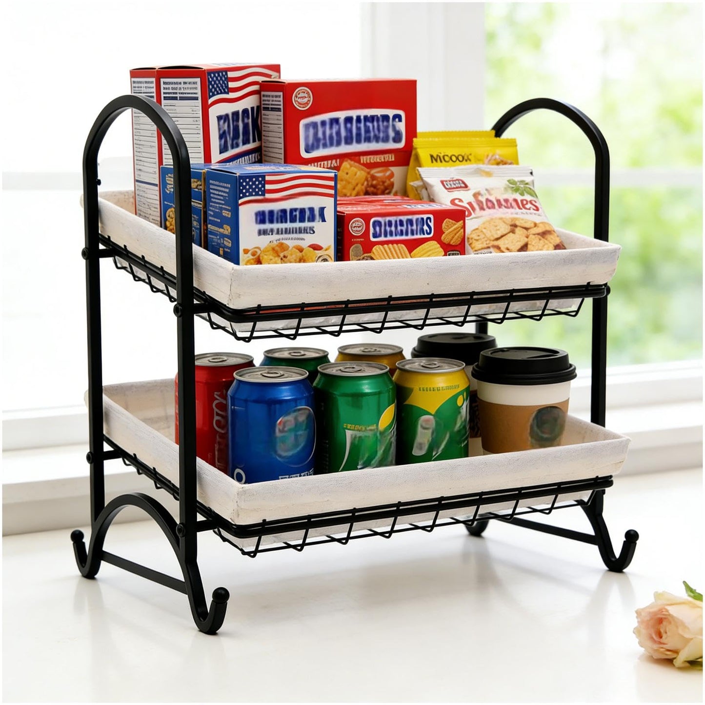 Lihou PapaQ Stackable Candy Display Rack with Canvas Cover|Stackable Candy Organizer|Multi-Function Snack Rack&Shelf for Chips |Perfect Display Solution for Stores (White, Medium)