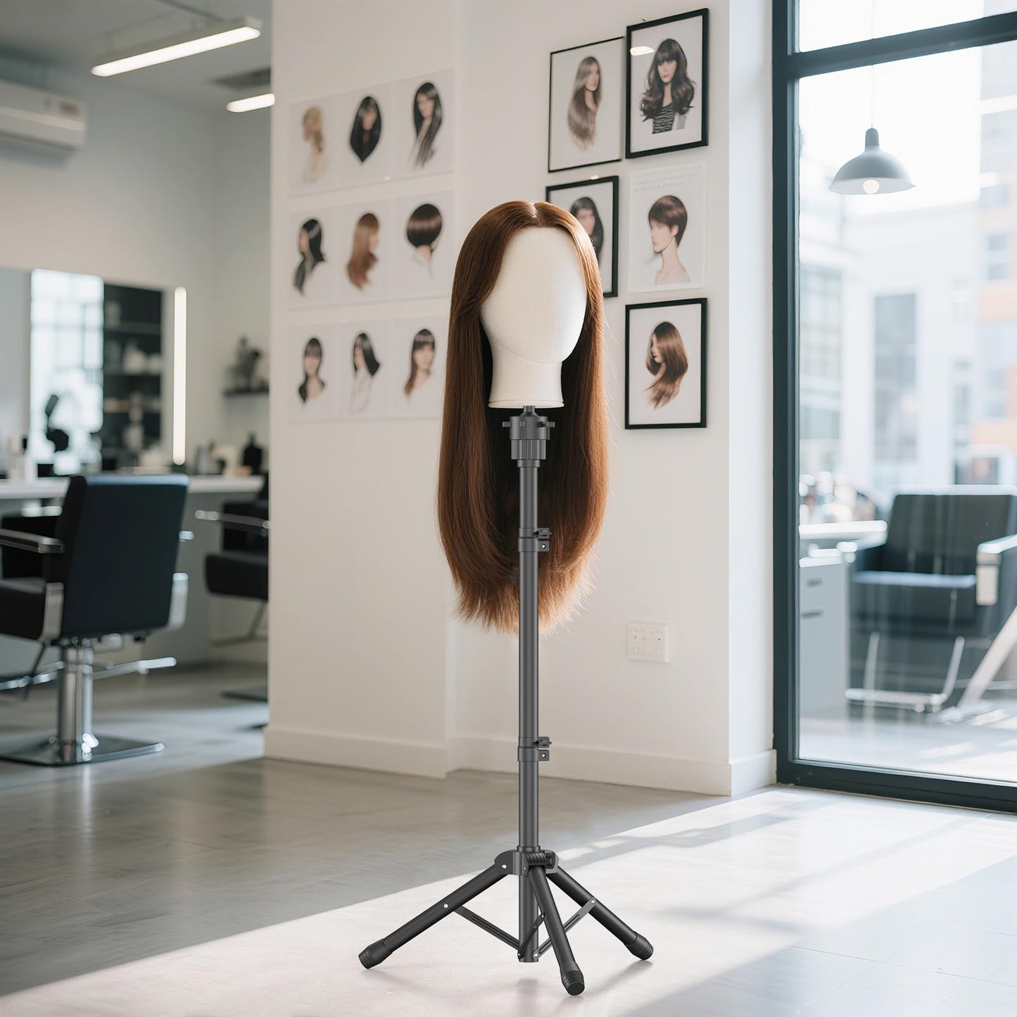 Womnwomn Wig Stand Tripod, 50 Inch Adjustable Mannequin Head Stand, Wig Head Stand for Cosmetology, Hairdressing Training - Includes T-Pins, Comb, Hair Clips & Carrying Bag (Head Not Included)