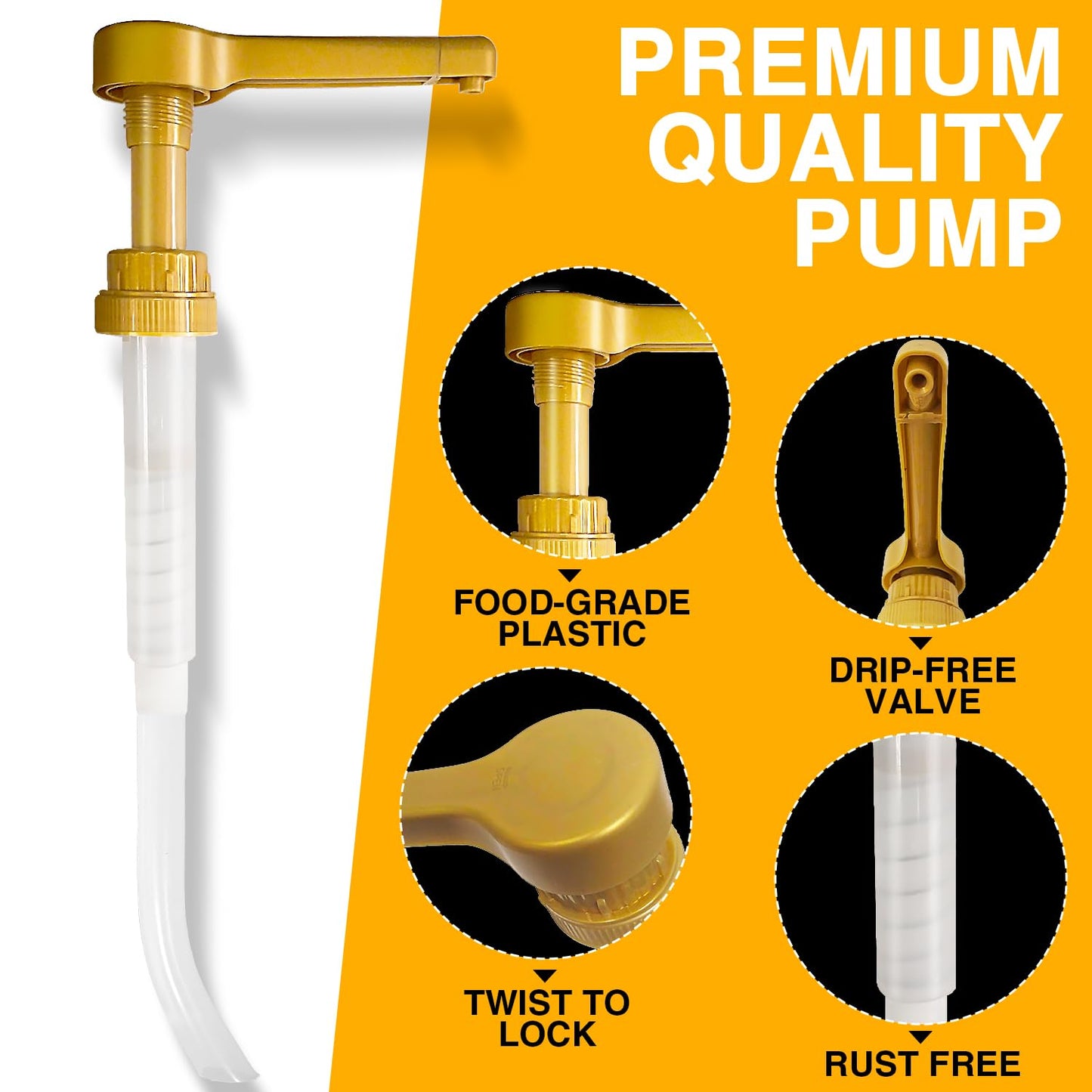 2Pcs Gold Sauce Pump Dispenser for 64 oz Chocolate Pumpkin Caramel Sauce Bottles, Reusable Large 15CC Syrup Pump Dispenser for Vanilla Mocha Sauces