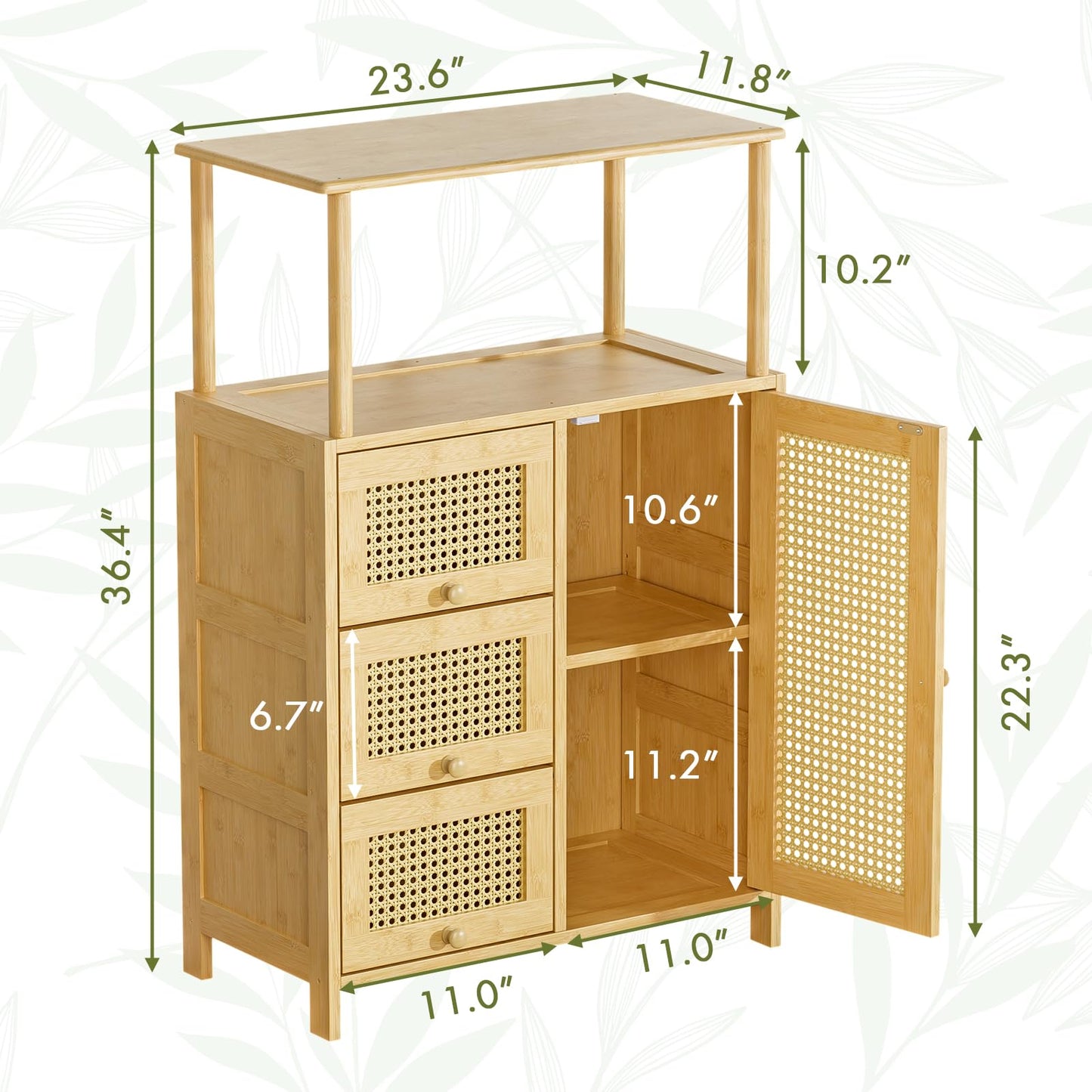 Amazer Sideboard Buffet Cabinet with Storage, Bamboo Storage Cabinets, Rattan Sideboard with Adjustable Shelf, Pantry Cupboard for Kitchen Living Room Entry Coffee Bar, Natural Color