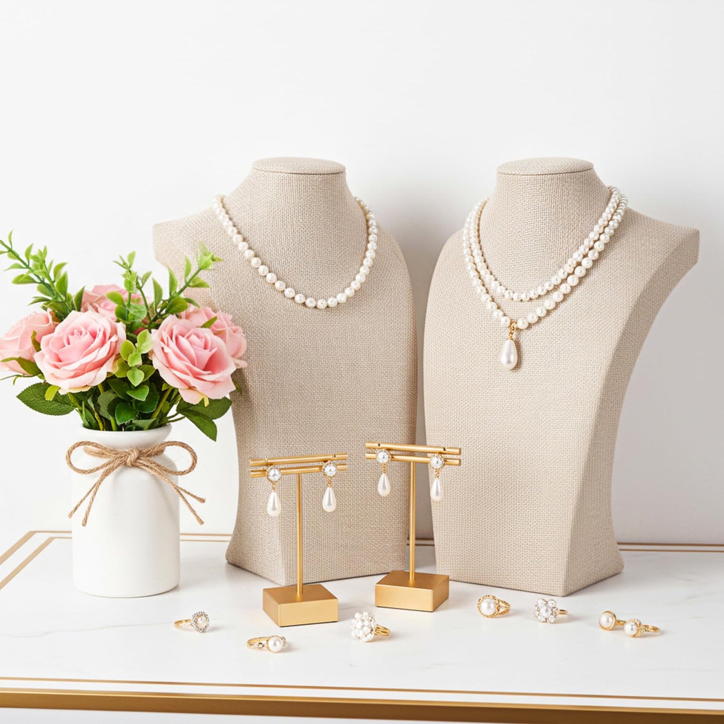 3 Pcs Linen Jewelry Display Bust Necklace Display Stand 11.42 × 6.69inch Jewelry Necklace Organizer Rack Necklaces Mannequin Holder Jewelrys Bust Displays Stands for Selling Home Store Trade Shows