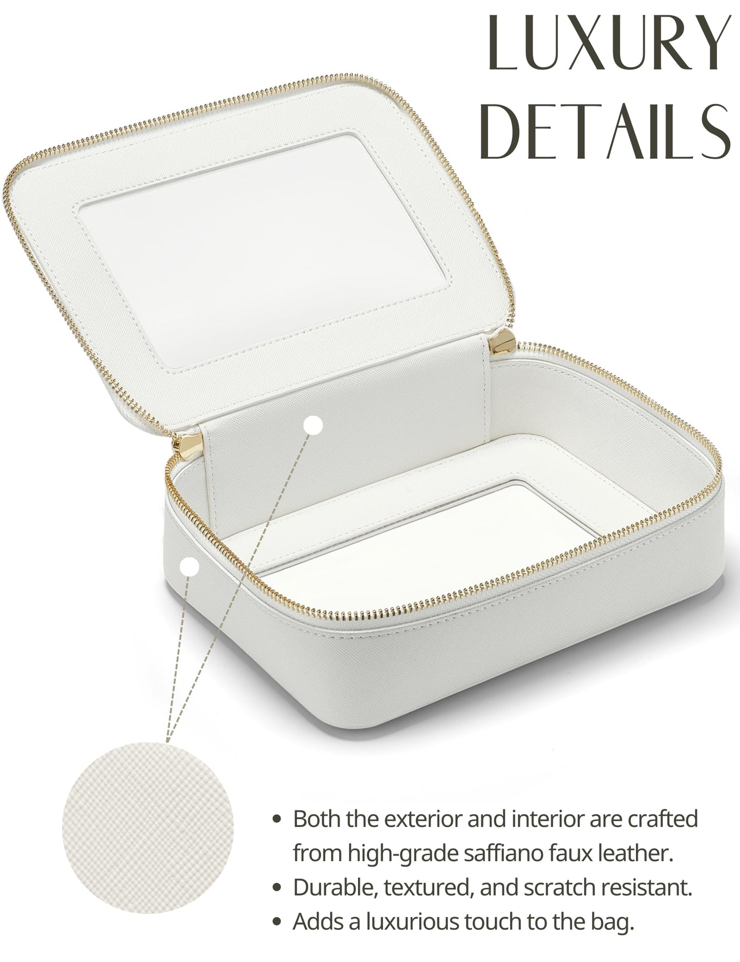 Popvibe Clear Makeup Case White Toiletry Bag Travel Medium Clear Cosmetic Bag with Zipper, Small Make Up Bag Organizer Traveling TSA Approved Transparent Bag Car for Essentials