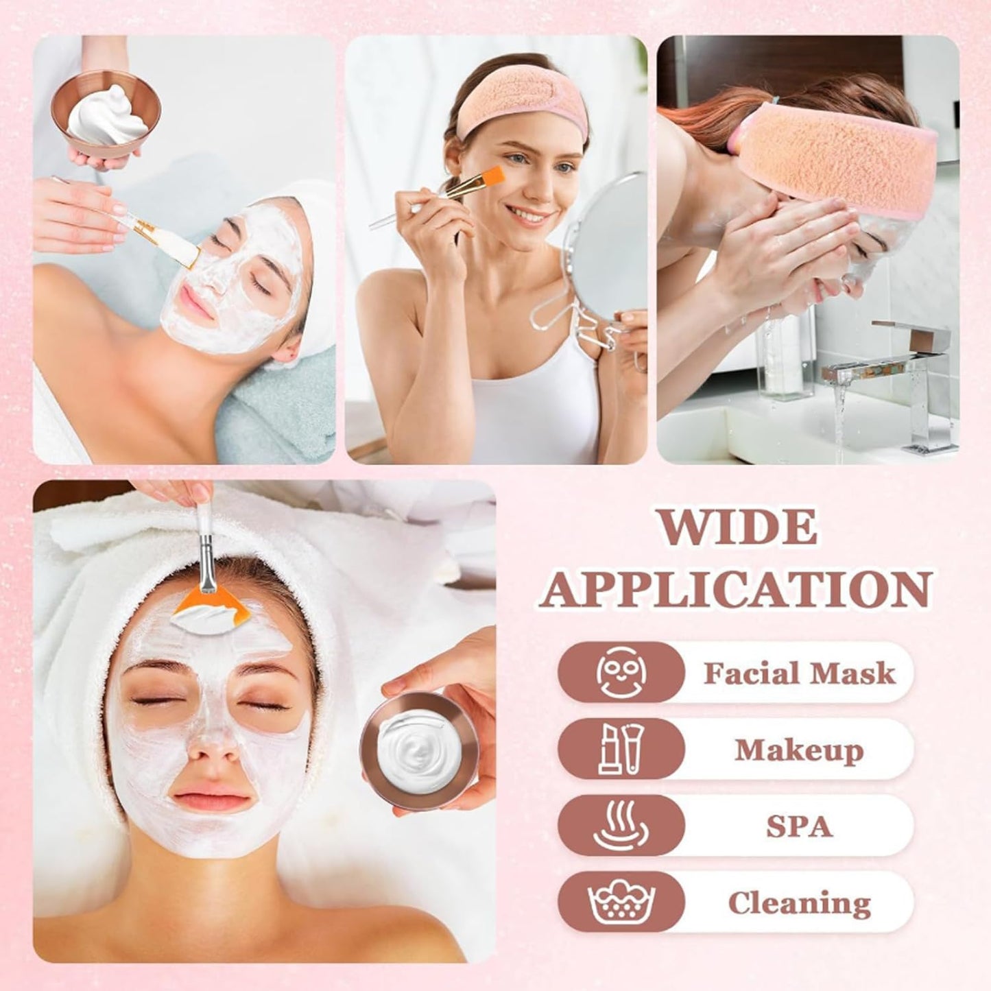 25 Pcs Esthetician Facial Supplies Set Stainless Steel Gold Mixing Bowls Silicone Brush,Fan Brushes Skincare Tray Serving Tray Compressed Sponges Spa Headbands for Women Mask Spa Body Skincare