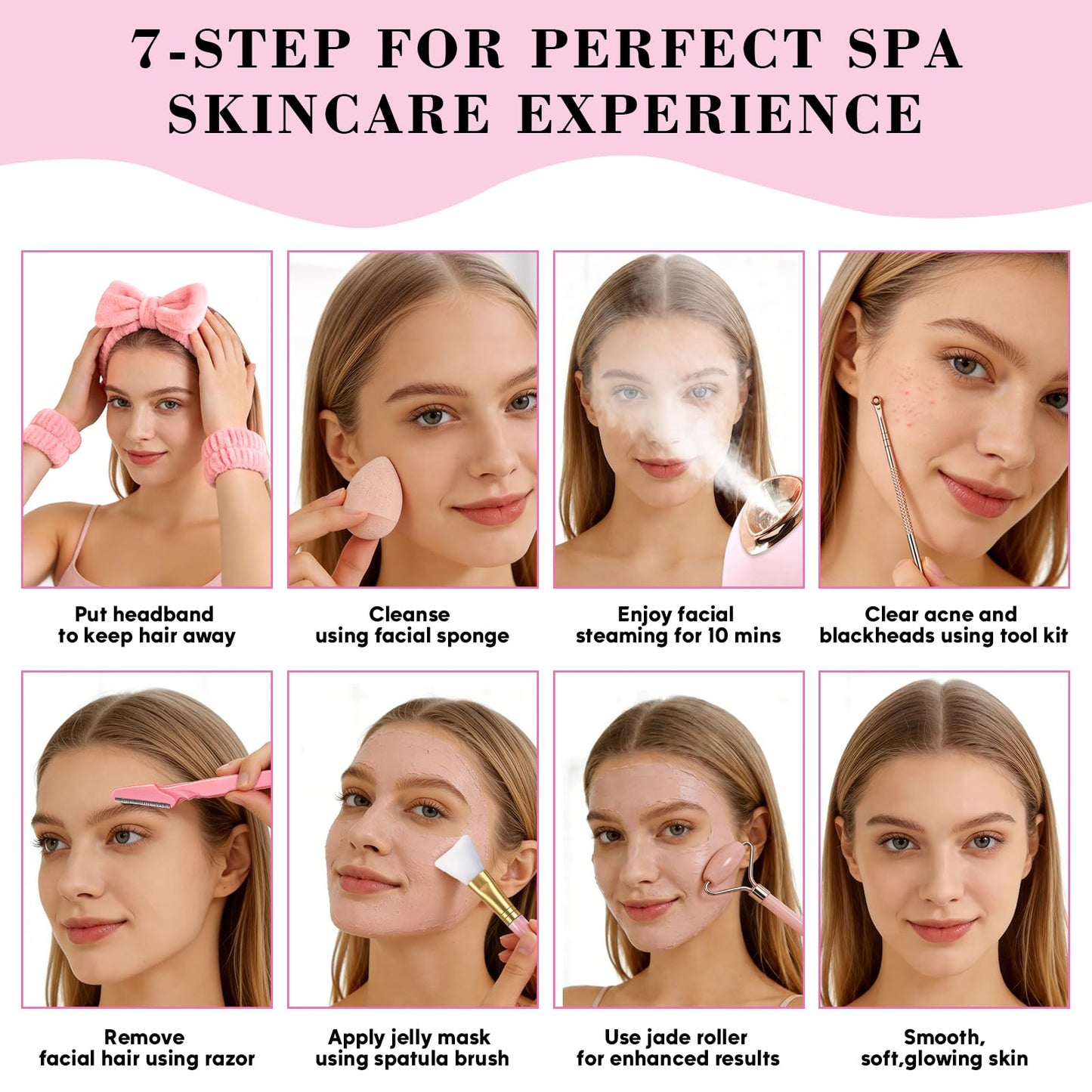 Pjordo Facial Steamer Spa Kit, Skin Scrubber, Nano Ionic Face Steamer for Deep Cleaning Unclogs Pores, Warm Mist Humidifier Steamer for Face Home Sauna SPA