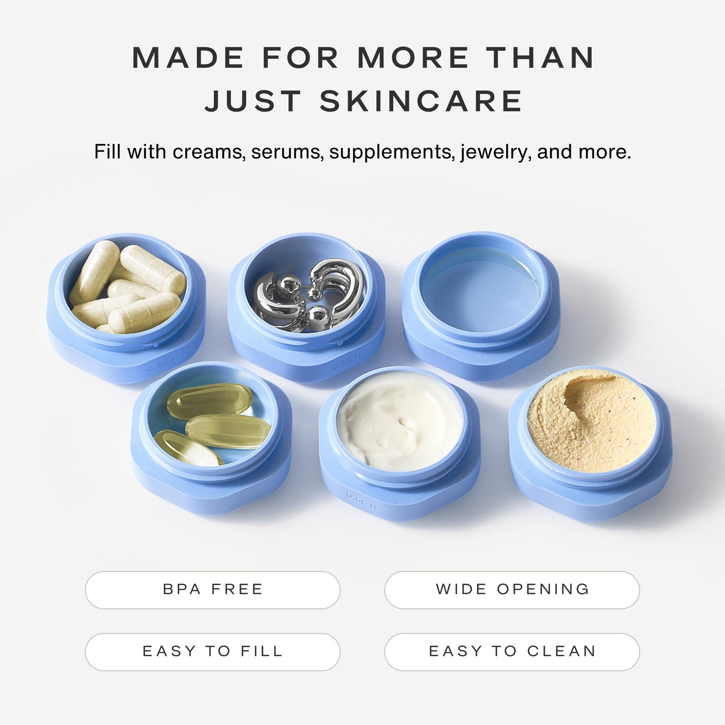 Cadence Capsules - Basic Skincare Set, Pacific - Three Small Containers with Magnetic Lids - 100% Leak Proof and TSA Approved for Travel and Carry On, Minimalist & Stackable (0.56 oz Each)