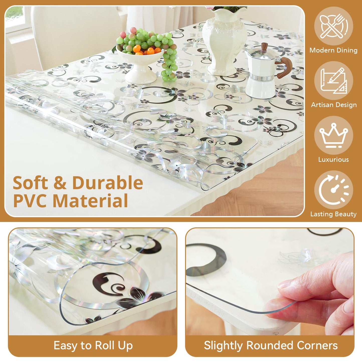 LovePads Floral Clear Table Cover Protector - 40 x 72 Inch Thick Plastic Table Cloth, Waterproof PVC Desk Mat for Dining Room Table, Wood Furniture Topper, Anti-Scratch Desk Pad for Kids Writing,