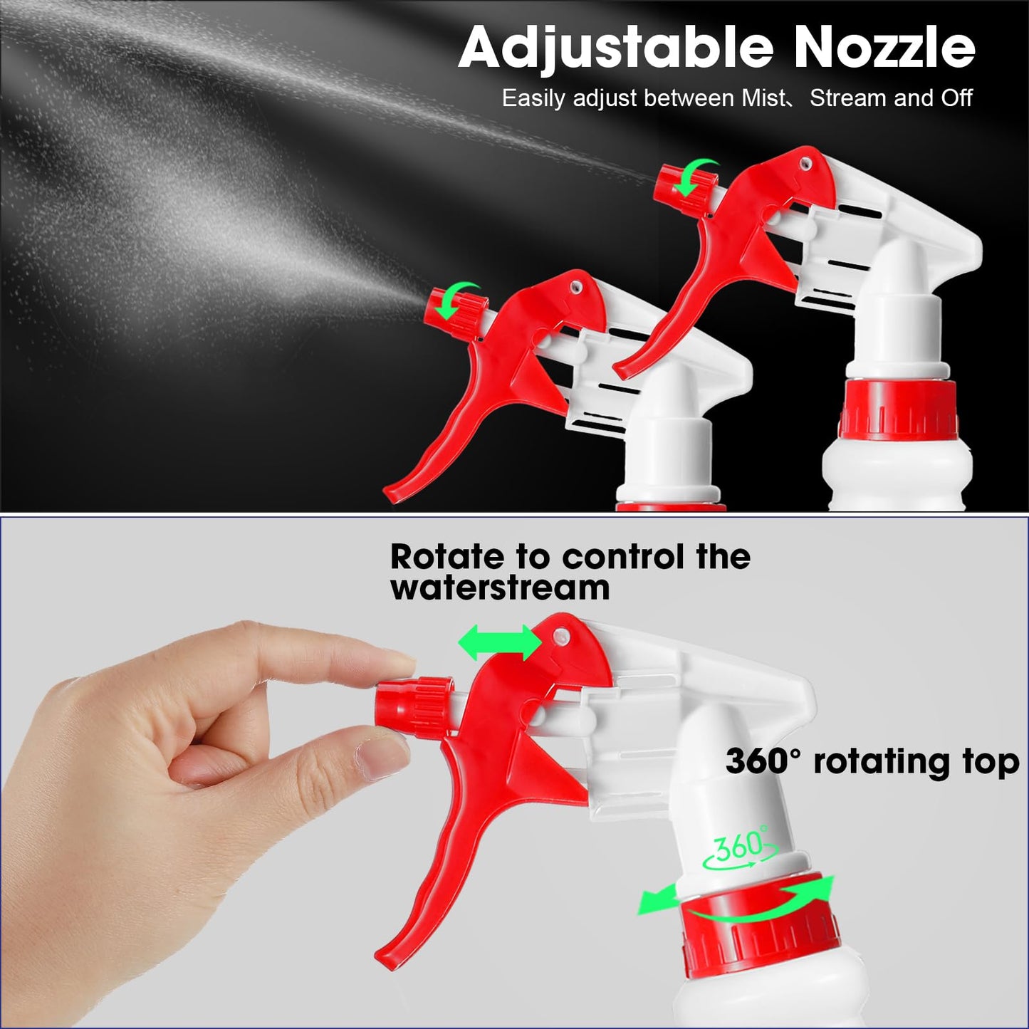Eccliy 12 Pcs 16 Oz Plastic Spray Bottle, Adjustable Empty Reusable Sprayer for Cleaning, Planting, Water, Bathroom and Kitchen, BBQ, Commercial and Residential (Original,Red,Yellow)