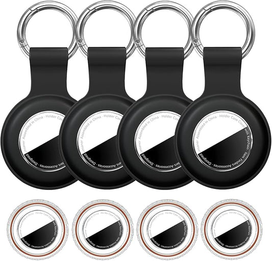 [4 Pack] for Airtag Holder Waterproof Case for Air Tags with Keychain,Shockproof GPS Cover [Anti-Scratch] [PC+Silicone] for Apple Tracker Item Tag Finders Accessories, Black