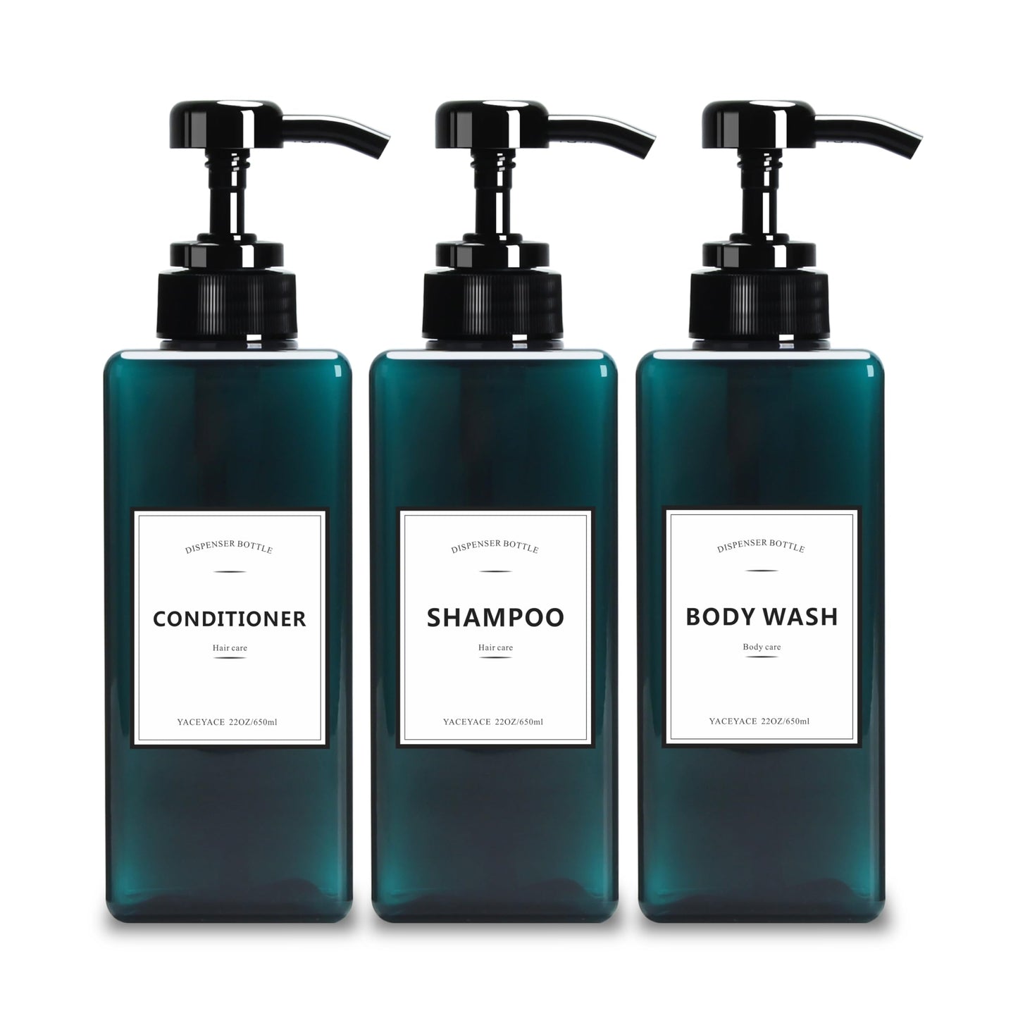 YACEYACE Large Shower Bottles with Pump, 22oz Set of 3 Shampoo Dispenser Bottles, Refillable Shampoo Dispenser Bottles for Travel, Bathroom, Kitchen