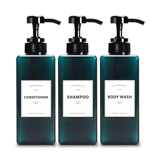 YACEYACE Large Shower Bottles with Pump, 22oz Set of 3 Shampoo Dispenser Bottles, Refillable Shampoo Dispenser Bottles for Travel, Bathroom, Kitchen
