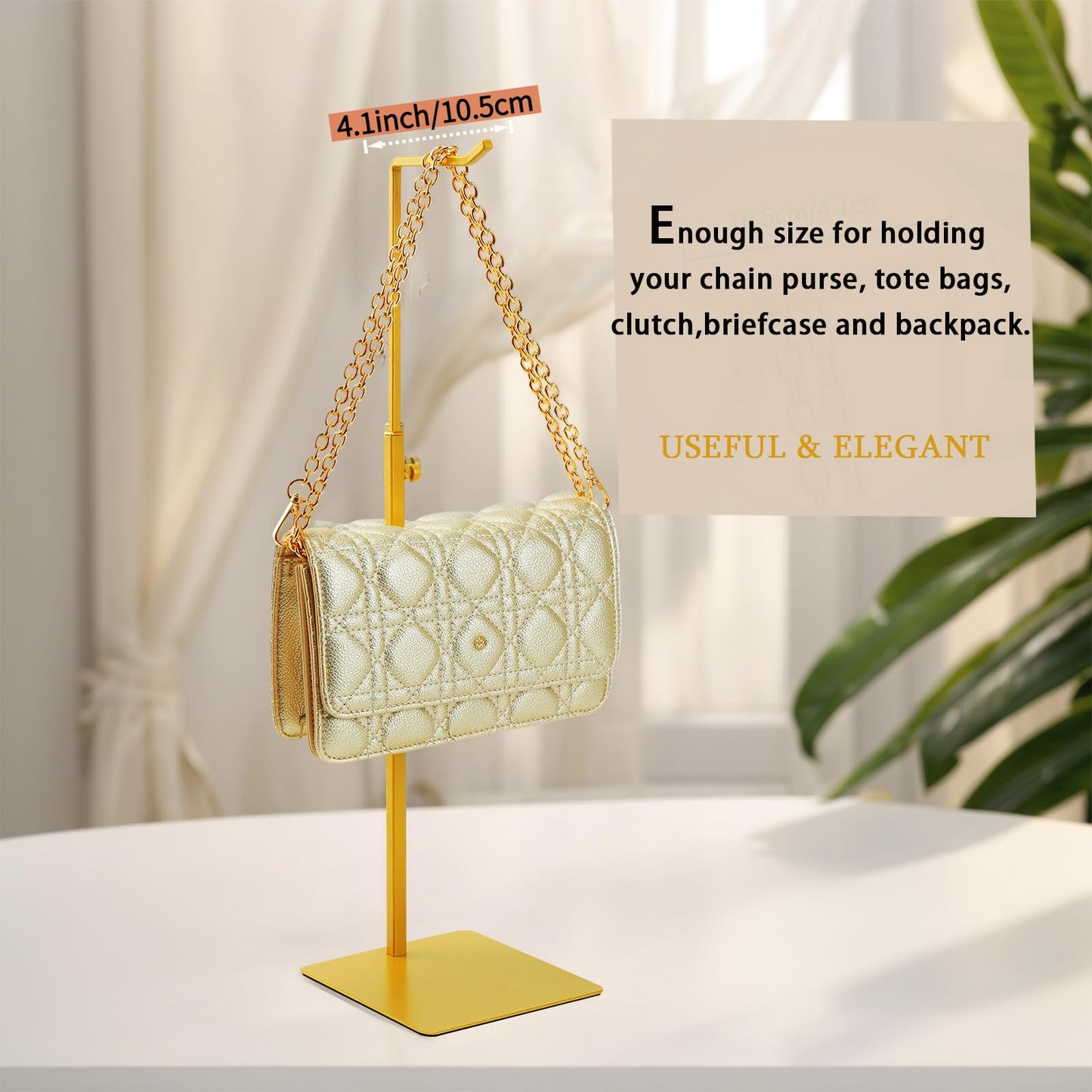 KMtilsh Purse Holder, Adjustable Purse Display Stand , Golden Handbag Display Stand, Hanger Rack for Bags, Suitable for Desktops, Wardrobes and Commercial Storeshook Stand