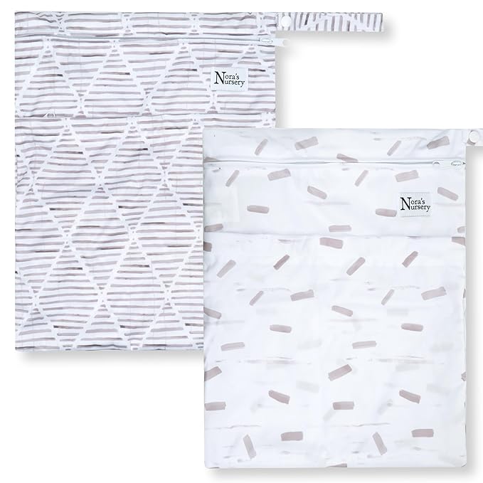 Nora's Nursery Wet Dry Bags with Two Zippered Pockets - Reusable and Washable Wet Bag for Swimming, Travel, Beach, Pool, Daycare, Cloth Diapers, Toiletries and Swimsuits - 11x15 - Boho - 2 Pack