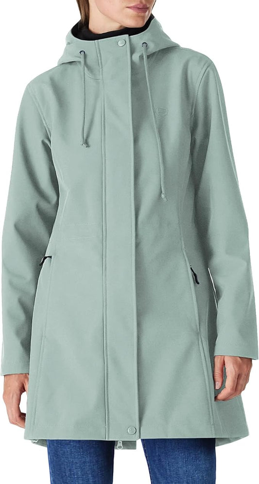 Outdoor Ventures Women's Lightweight Waterproof Fleece Lined Hooded Softshell Rain Jacket, Warm Windbreaker Long Coat