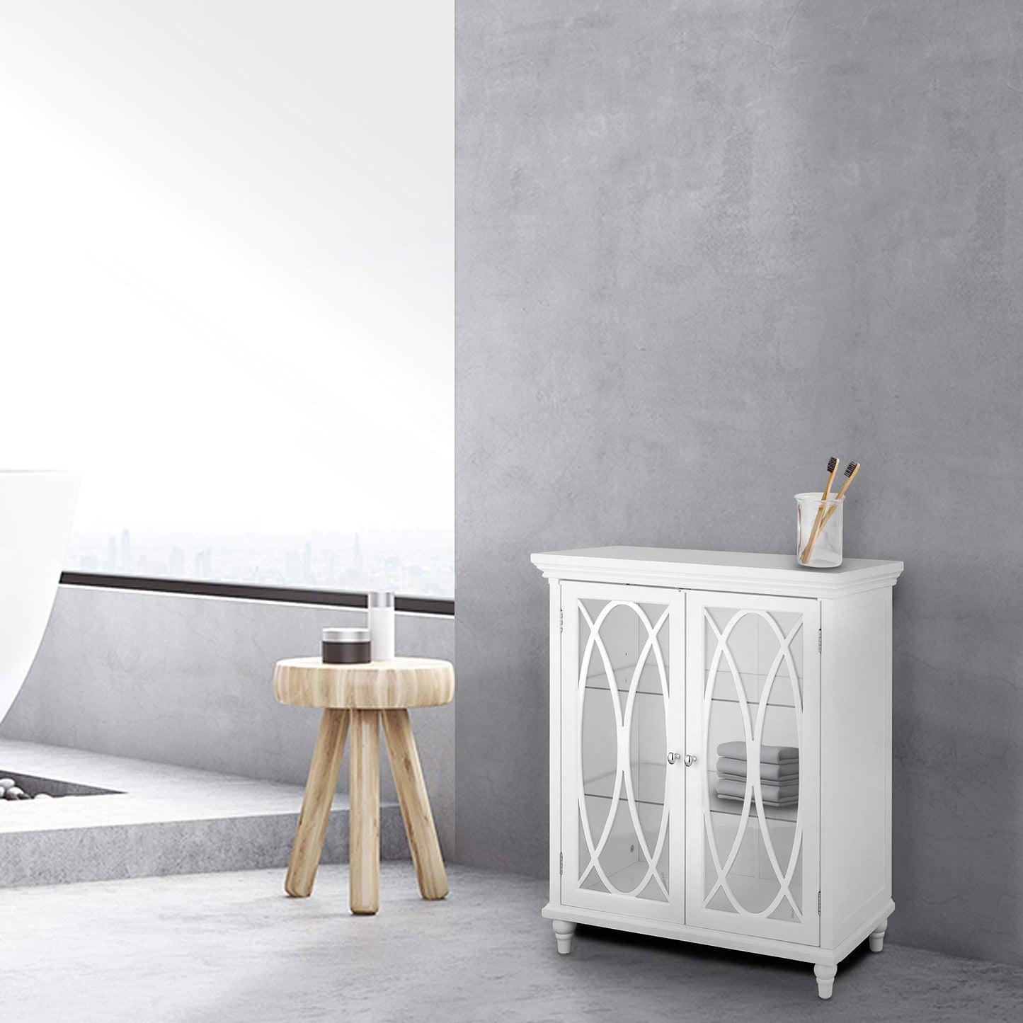 Teamson Home Florence 26 in. x 32 in. 2-Door Freestanding Wooden Floor Cabinet with Adjustable Shelves for Storage Solutions in Bathrooms, Kitchens, Laundry Rooms, Home Offices, White