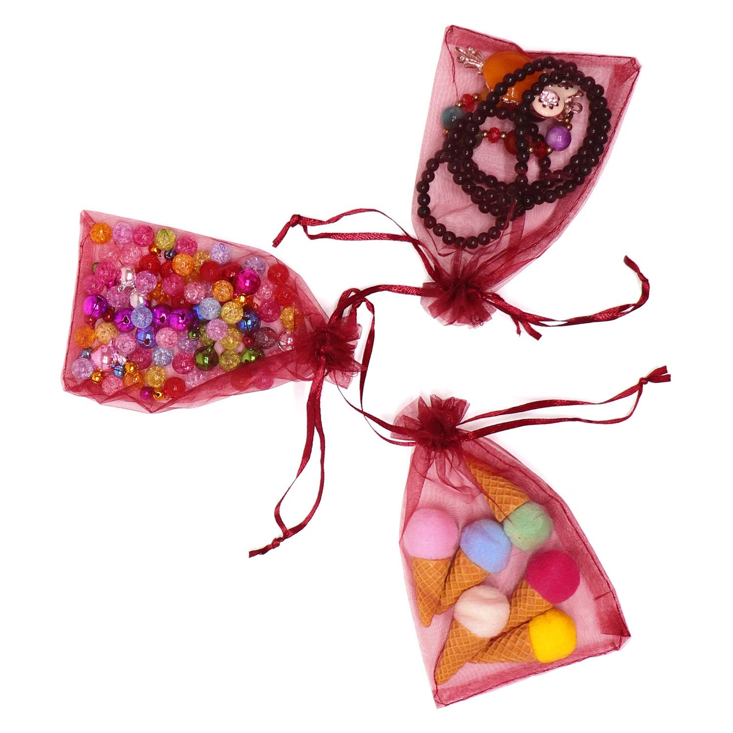 Bezall 100Pcs Wine Red Organza Bags, 4x6 inch Mesh Bags Drawstring Gift Bag Jewelry Pouches for Candy Wedding Favors Christmas