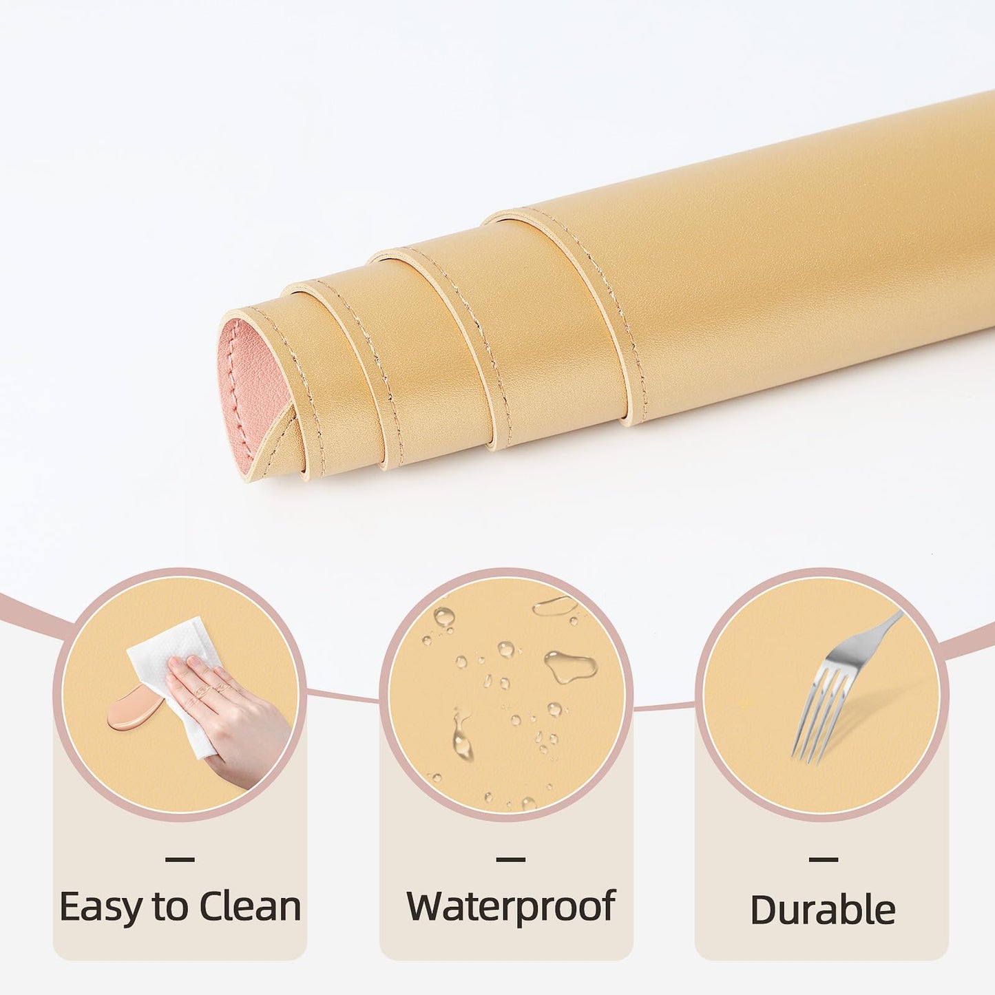 Makeup Mat for Vanity to Protect Desk Top 23.6 x 11.8 in, Dual-Sided Makeup Mat, Easy to Clean Desk Pad - Waterproof and Oilproof Vanity Accessories (Gold and Pink)