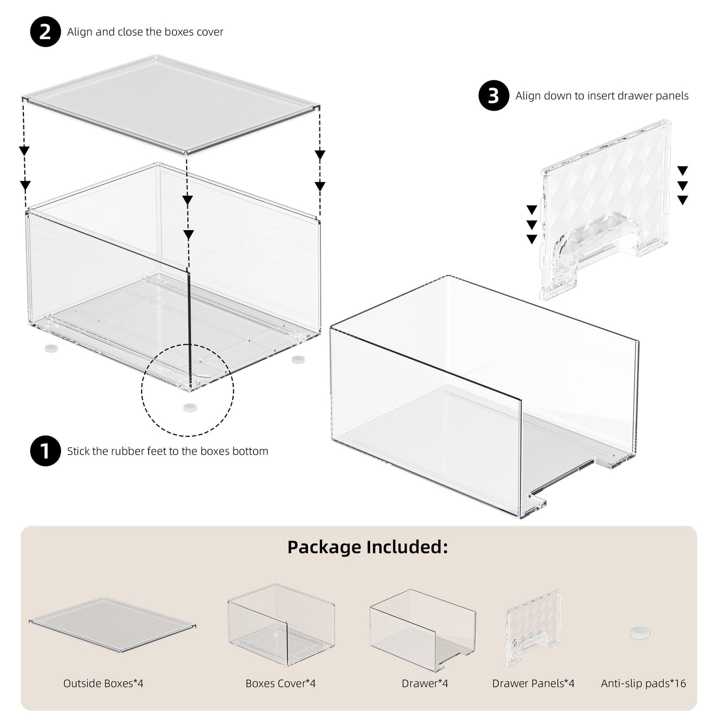 Delamu Stackable Storage Drawers, Makeup, Baby Bottle and Bathroom Cabinet Organizer, Plastic Drawer Organizer for Undersink, Cabinet, Vanity, Kitchen, Pantry, Ideal Gifts for Women, Clear, 4 Pack