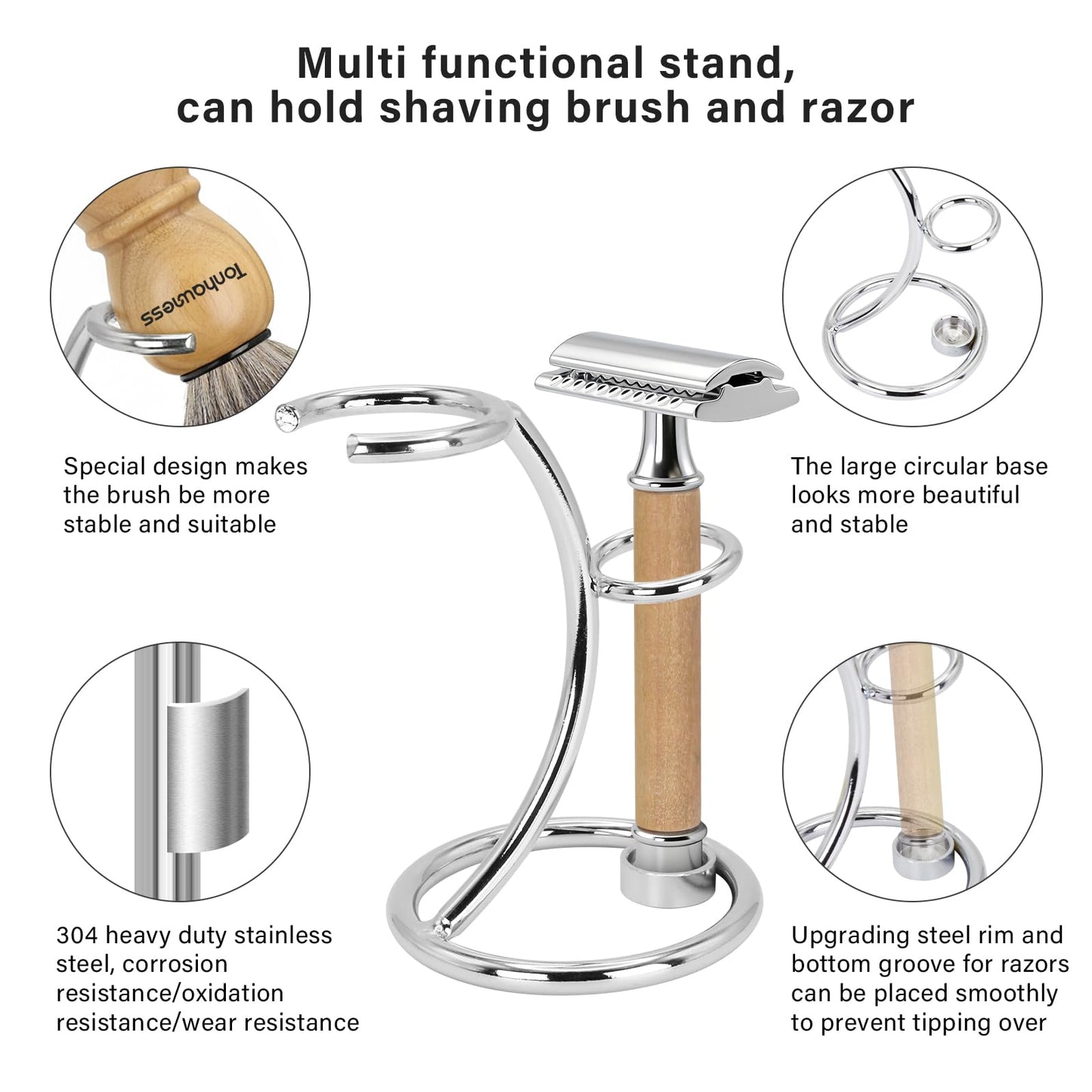 Shaving Brushes Set For Men, 5 In 1 Shaving Brush Kit Includes Badger Hair Shave Brush, Safety Men's Razor, Stainless Steel Shaving Bowl, Shaving Stand and Soap (Wood Handle With Razor)