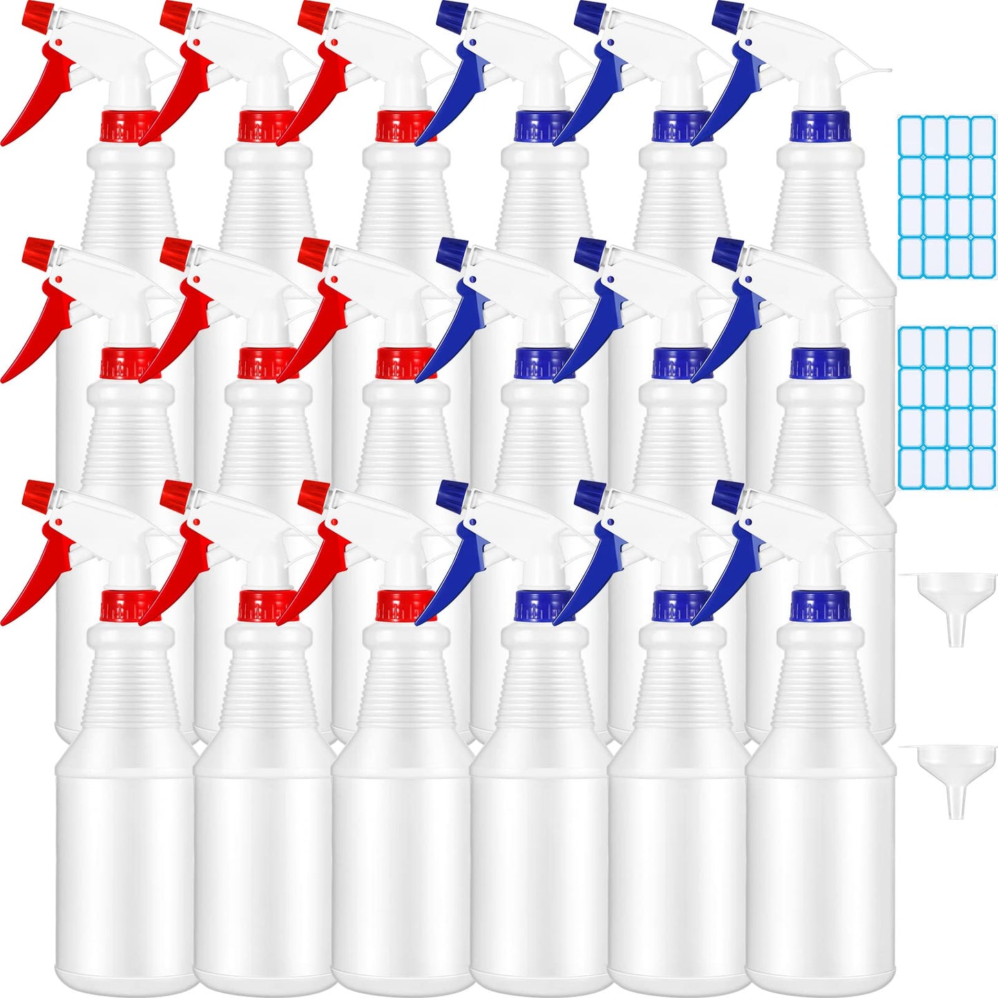 Sabary 18 Pack Spray Bottles in Bulk,16 oz Plastic Empty Clear Spray Bottles for Cleaning Solution Leak Proof Refillable with Label Funnels and Adjustable Nozzle for Home Gardening Commercial