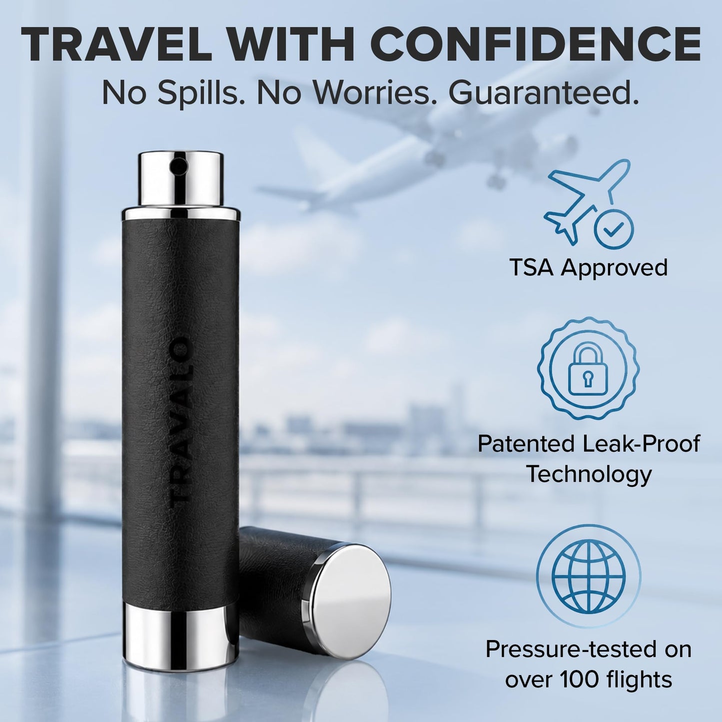 Travalo Walzer Refillable Perfume Atomizer - Pocket-Size, Leak-Proof, Glass-Free Spray Bottle Safe for Air Travel - Mini Perfume Bottle with Black Leather Cover