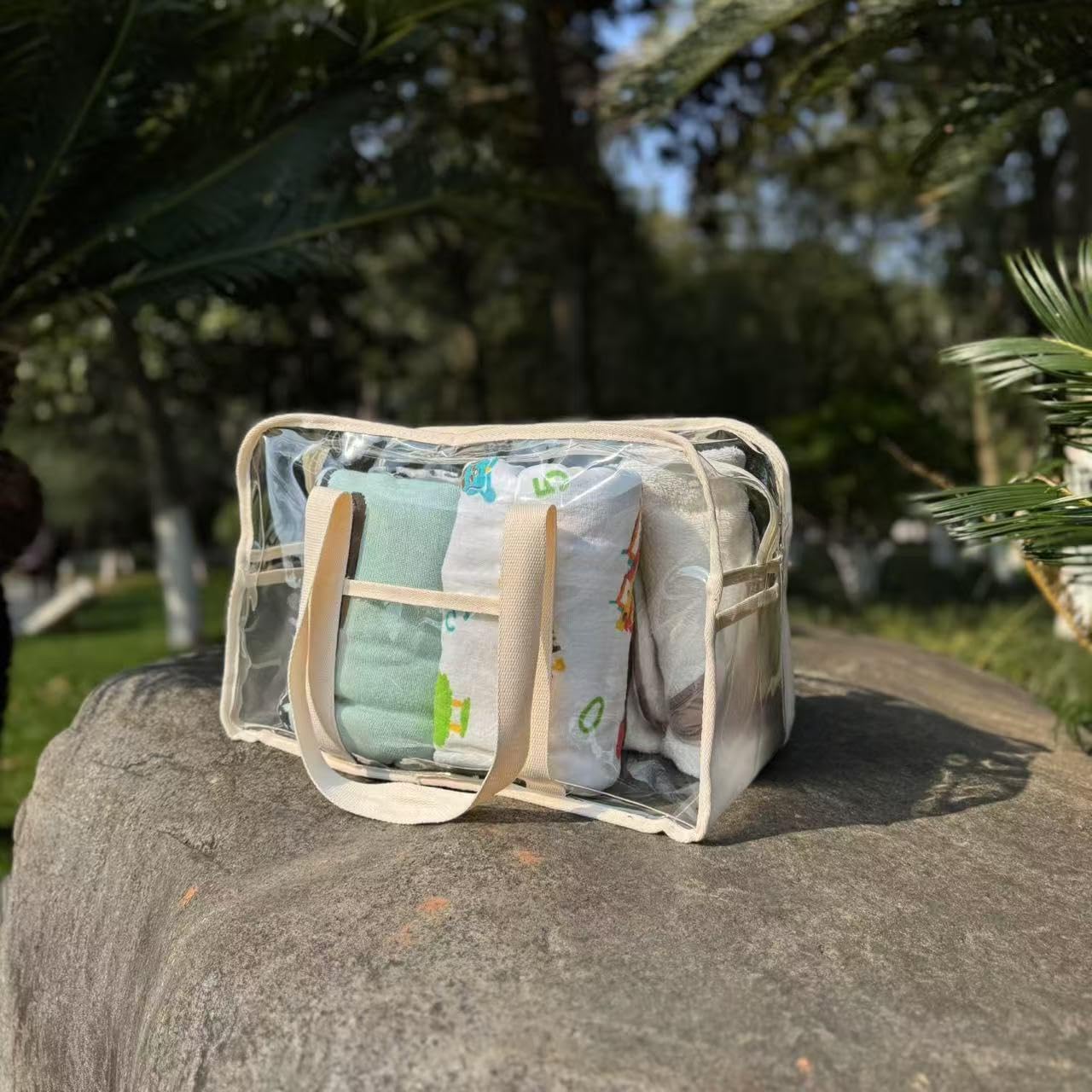 Augbunny Clear Toiletry Bag Large Cosmetic Bag Travel Beach Bag With 2 Side Pockets