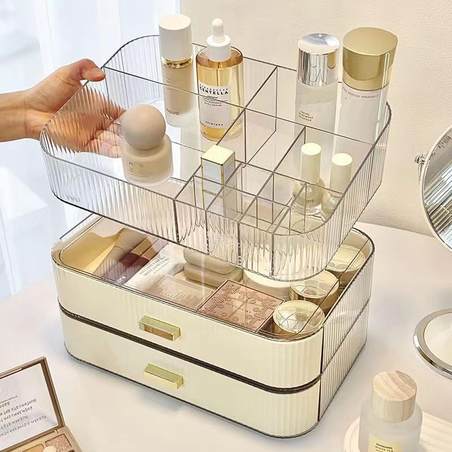 MIUOPUR Stackable Makeup Organizer Drawers, Bathroom Vanity Organizers and Storage, Ideal for Desk and Dresser Countertops, Great for Cosmetics, Skincare, Lipsticks, Nail Care, Cream