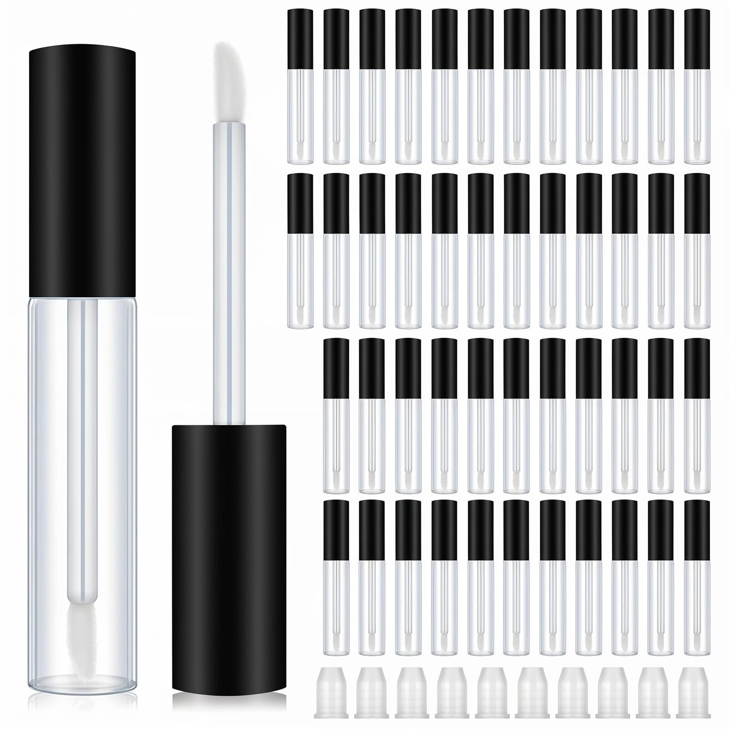 50 Pack 10 ml Empty Lip Gloss Tube Containers, Refillable Lip Balm Bottle, Clear Plastic Gloss Container, Mini Balm Containers Bottles, with Rubber Inserts for Travel DIY Makeup Personal Cosmetic