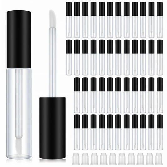 50 Pack 10 ml Empty Lip Gloss Tube Containers, Refillable Lip Balm Bottle, Clear Plastic Gloss Container, Mini Balm Containers Bottles, with Rubber Inserts for Travel DIY Makeup Personal Cosmetic