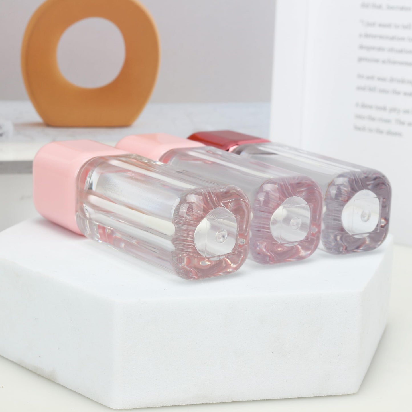 COSIDEA 14pcs Pink 7ml Square large doe foot applicator lip gloss tubes for DIY lipgloss containers tubes with big wand