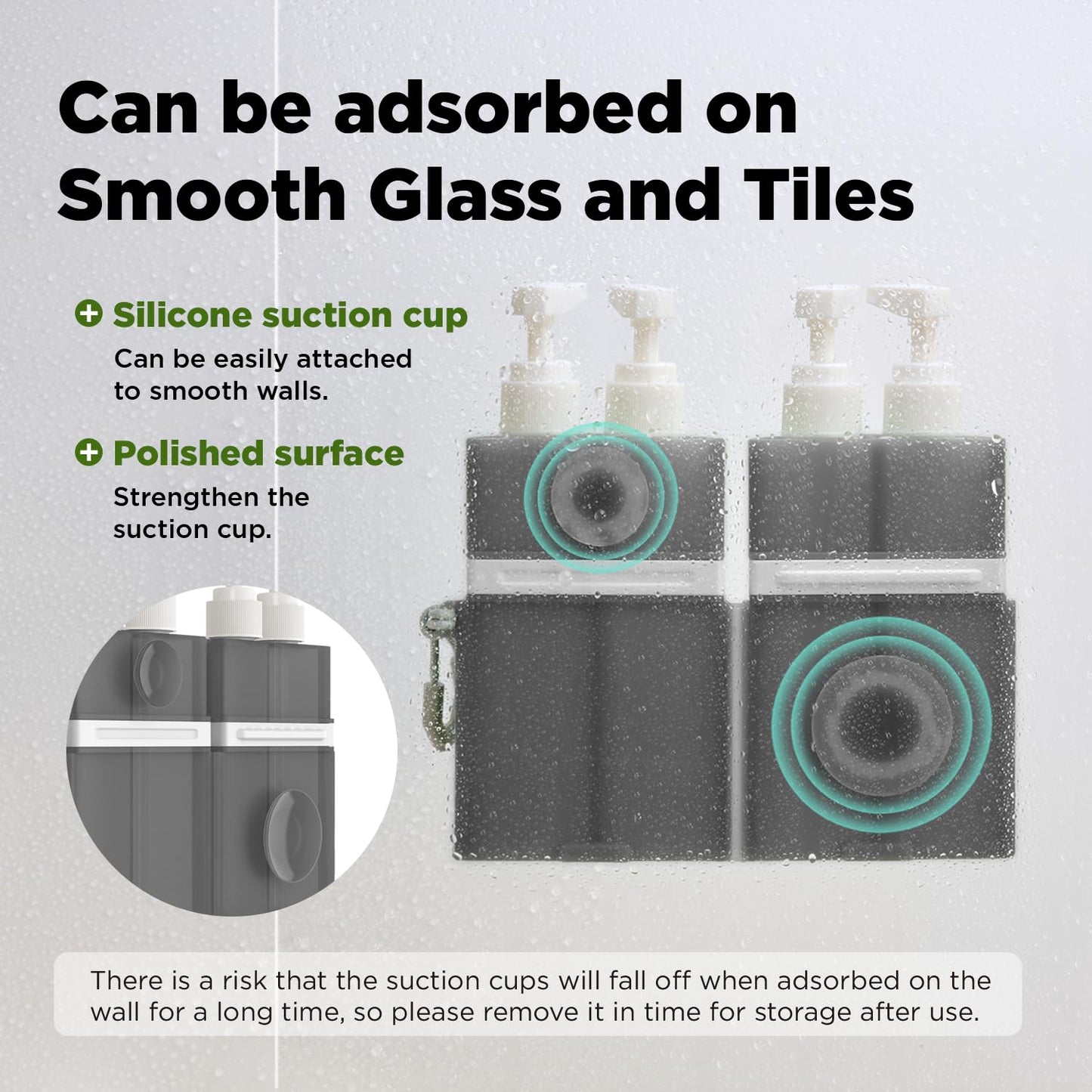 VOGOGE Travel Bottles for Toiletries, TSA Approved Travel Shampoo and Conditioner Bottles with Suction Cups, Gray