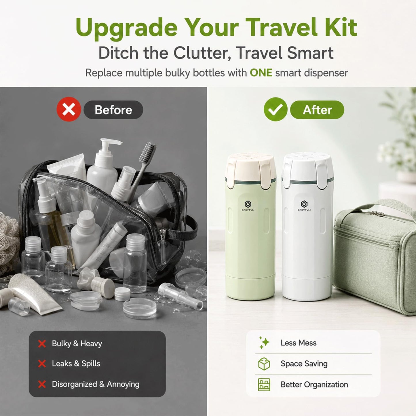 2 Pack 4 in 1 Travel Dispenser Bottle Four One Items Toiletry Containers Shampoo for Toiletries 4in -1 Soap 4-in-1 Leak Proof Rotatable Setpump Creams Sized TSA Refillable Lotion Cosmetic to Fill