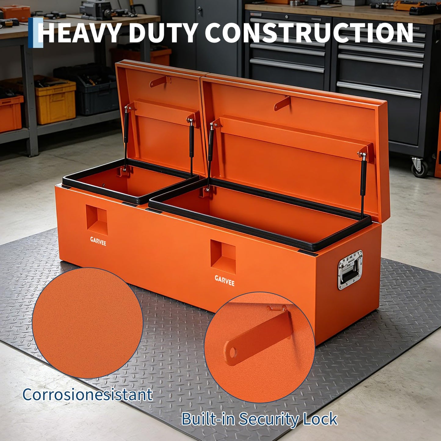 GarveeTech 48 Inch Truck Bed Tool Box, Heavy Duty Steel Truck Tool Box w/t-Handle Latch for Pickup Truck, Utility Tractor, RV, Waterproof Tool Chest for Storage & Organization, 48 × 16× 14 inch
