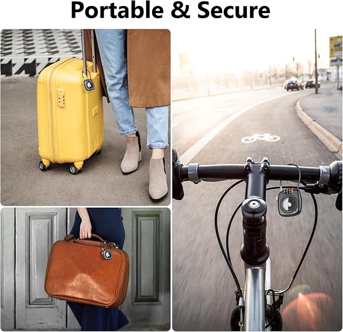 Compatible with Apple AirTag Secure Lock with Wire Cable, 3-Digit Combination Luggage Locks, Alloy Body Ultra Durable Anti-Lost Protective Case for Luggage, Suitcase (Black/White)