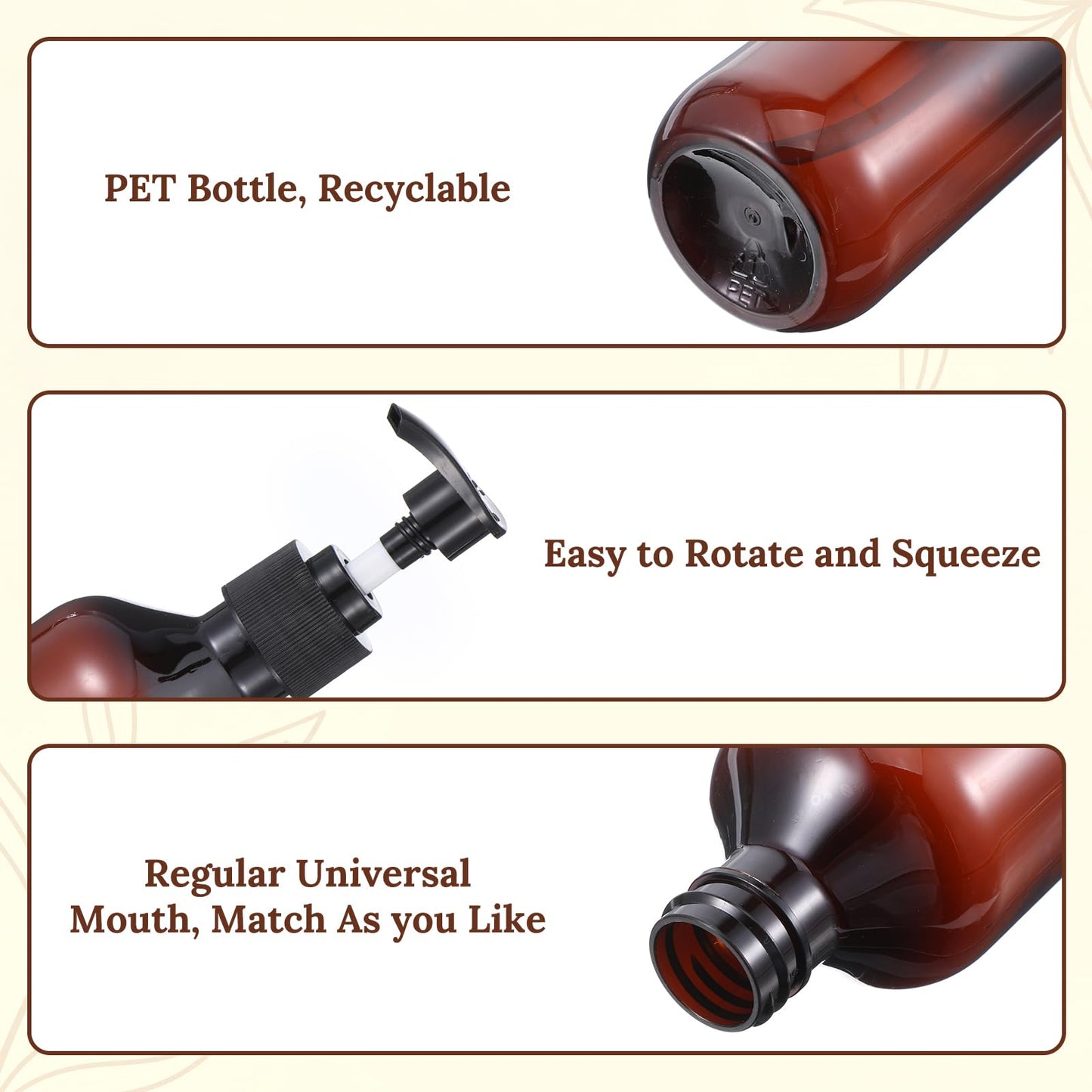 Kuyeyzu 12 Pack 10 oz Amber Soap Dispenser Empty Plastic Pump Bottles Refillable Lotion Bottle for Shampoo Conditioner Hand Body Wash Bathroom Kitchen Travel
