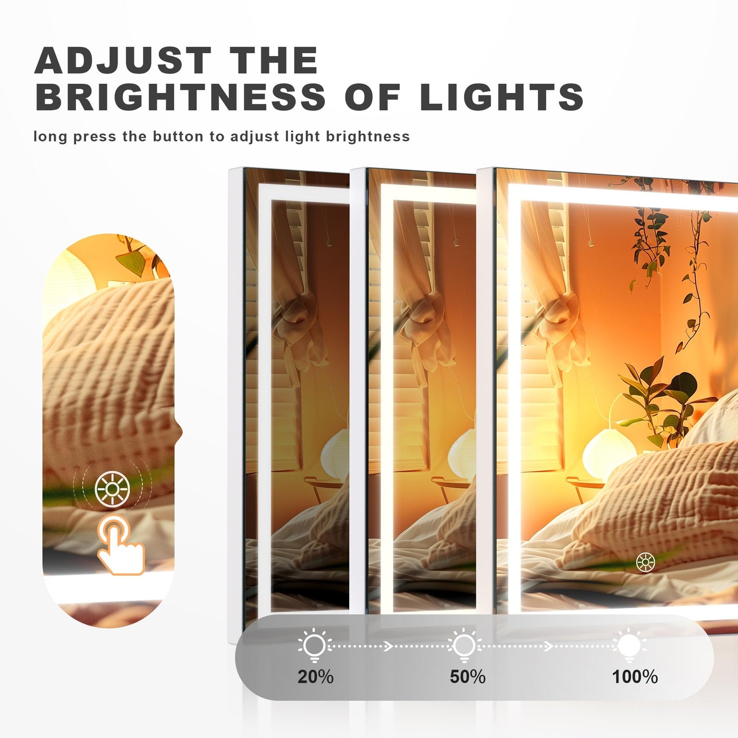 Hasipu Vanity Mirror with Lights and Bluetooth Speaker, 10.6" x 13.8" LED Makeup Mirror with 10X Magnification, Smart Touch 3 Colors Dimmable, Brightness Adjustment, 360° Rotation, White