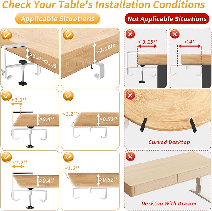 Under Desk Cable Management Tray, No Drill Desk Cord Organizer with Clamp, 36" Fabric Cable Management for Standing Desk Office & Home, White