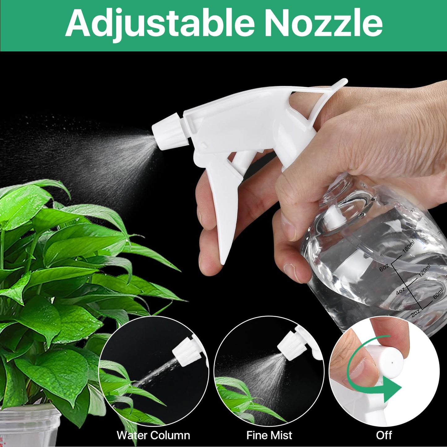 Worldity 24 Pcs Empty Plastic Mini Spray Bottles 8oz, Adjustable Nozzle, Refillable for Hair, Plant, Kitchen, Bath, White