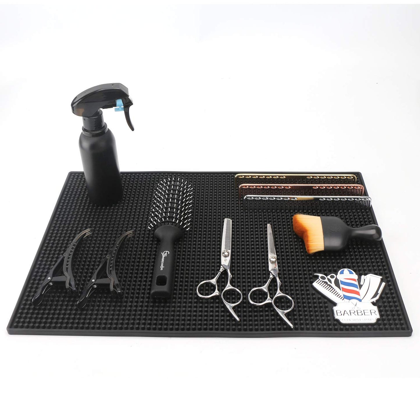 Barber Mat for Clippers, Segbeauty Nonslip Barbershop Counter Mat 11.8x17.7inches, PVC Black Flexible Thick Table Mat Work Station Organizer Pad for Scissors, Trimmers, Clippers, Hairpins, Combs