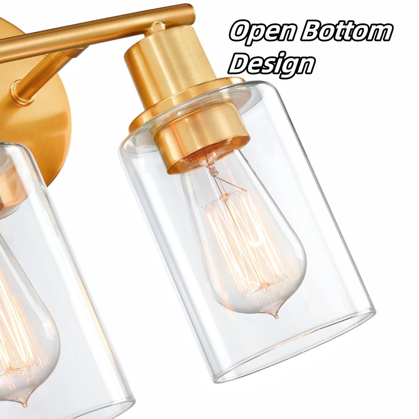 WISBEAM 2-Light Bathroom Vanity Light, Gold Bathroom Light Fixture Over Mirror with Clear Glass Shade Including E26 Medium Base, Bulb NOT Included, Brass Vanity Light Fixture