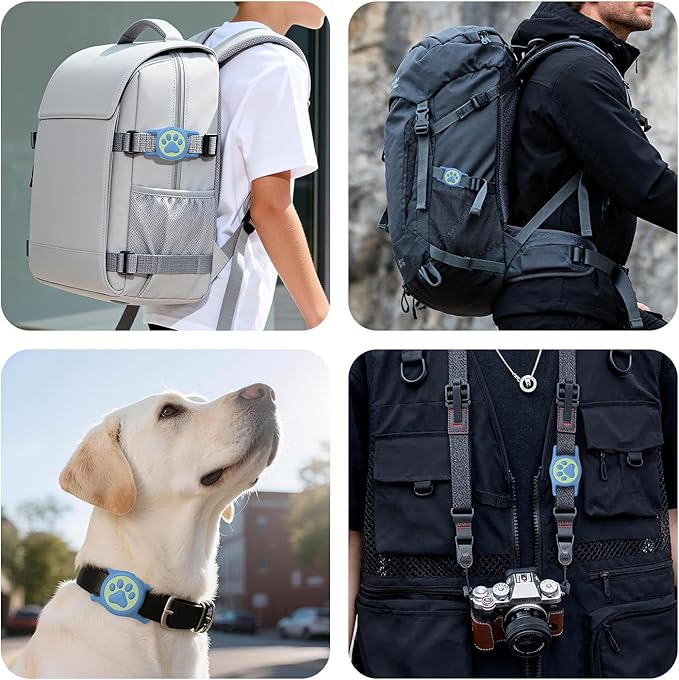 for AirTag Dog Collar Holder, Dog Air Tag Holder, IP68-Waterproof | Lightweight Silicone | Anti-Lost | Ultra-Durable | Compatible with Apple AirTags (Black+Bule)