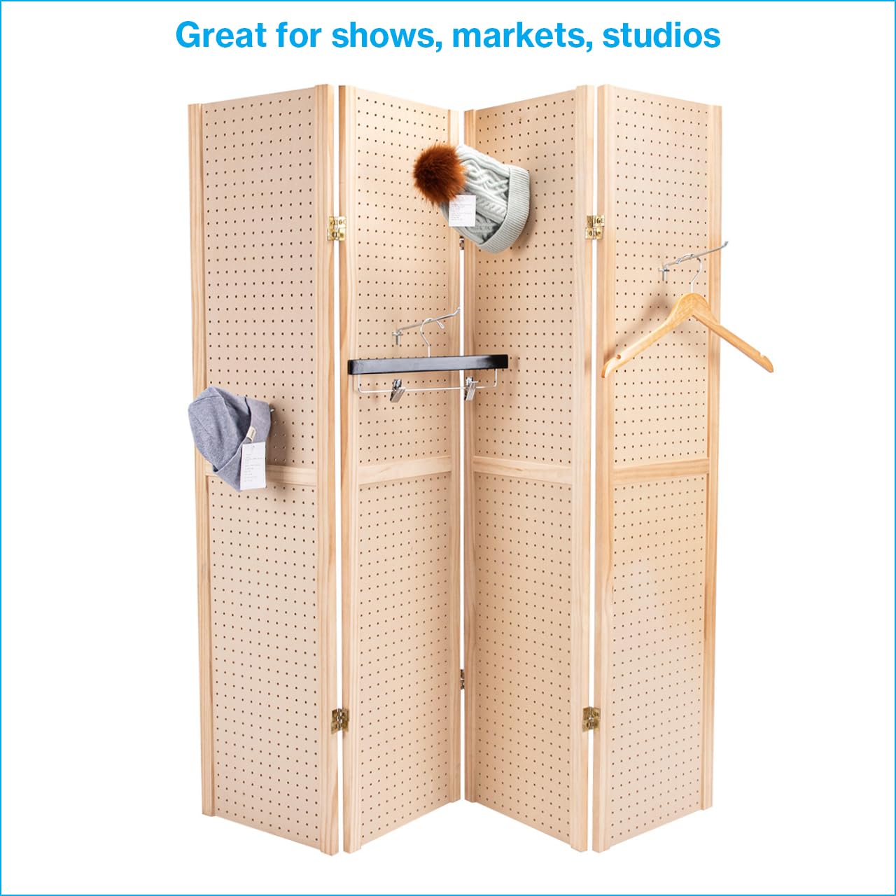 SSWBasics 5 Foot 4-Panel Folding Pegboard Stand for Crafting - Versatile Pegboard Display and Room Divider - Paint-Ready Surface for Customization - Perfect for Trade Shows, Flea Markets, and Home