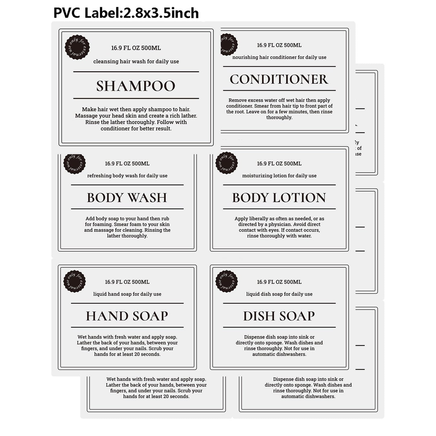 Empty Plastic Bottles with Pump Dispenser and Labels Included, Refillable Travel Containers for Hand sanitizer Shampoo Lotion, etc - No BPA/Parabenf, 500ml/16.9oz (Amber, 6 Pack)