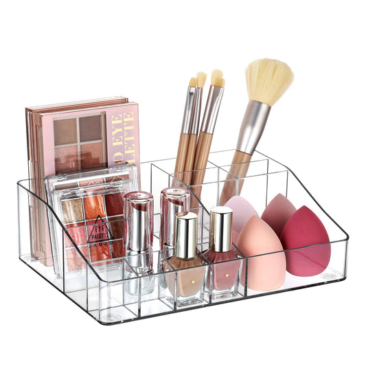 Vtopmart 1 Tier Clear Plastic Makeup Organizer with Drawer, Cosmetic Storage for Dresser Countertop and Bathroom Vanity, Beauty Holder for Lipstick Brush Skincare