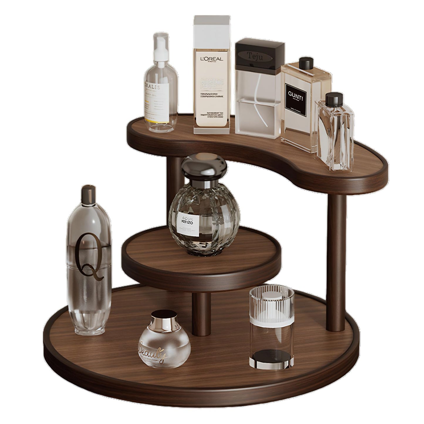 GDQ Wooden Display Organizer Stand,Perfume Organizer, Brown Bamboo Vanity Organizer Display Storage for Cosmetics, Perfume, Plants, Tea Set, Open Design for Entryway/Living Room/Bathroom/Bedroom