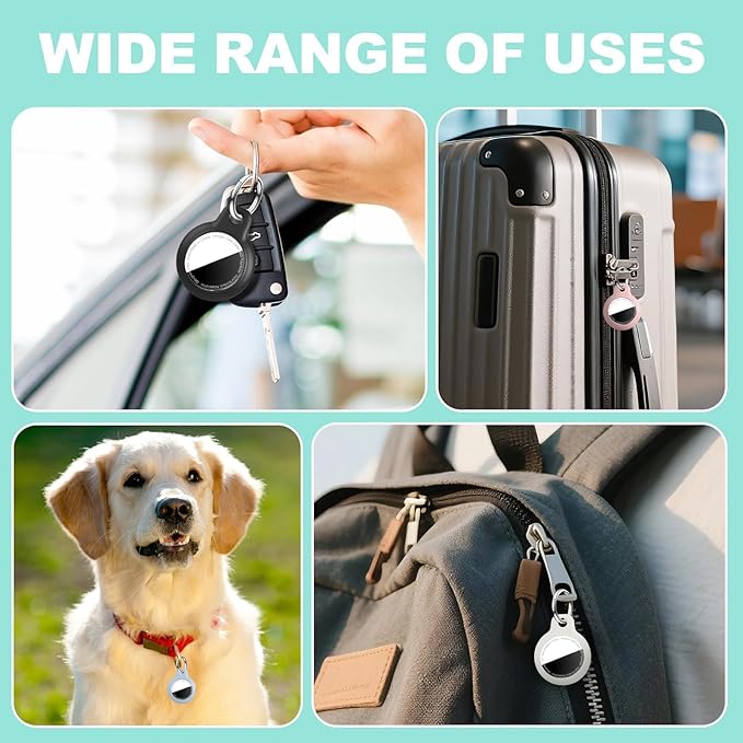 [4 Pack] Waterproof for Airtag Holder Keychain with Full Wrap Design, Hard PC for Air Tag Case, Scratchproof for Airtags for GPS Item Finder Tracker Luggage, Bag,Key-Black/White/Pink/Light Blue