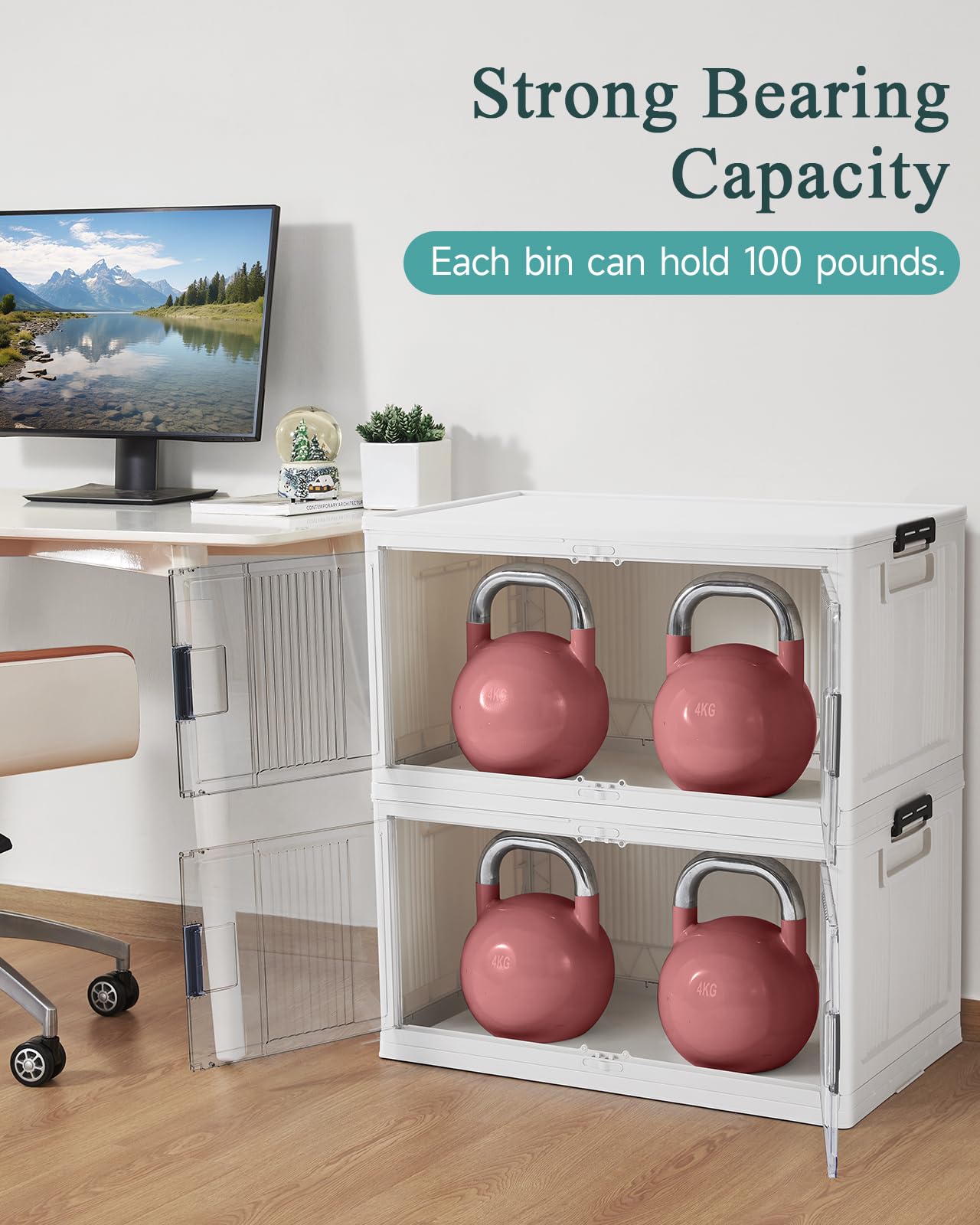 OlarHike 97QT Stackable Lockable Storage Bins with Lids - Folding Cabinet with Doors & Wheels, Collapsible Plastic Drawers for Closets and Organization, Garage, Shelves, College, School, 3 Pack Cubes